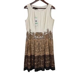 NWT Jones New York Brown Stone Multi Sleeveless Pleated Dress Women’s US 8
